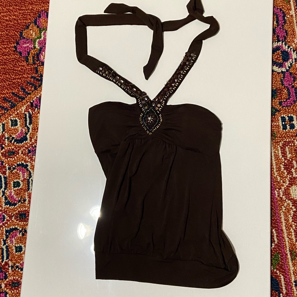 Beaded Brown Halter Top